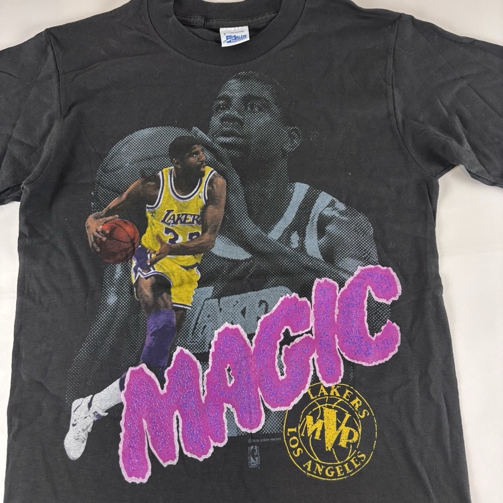 Vintage 1990s Black Magic Johnson Small Lakers NBA Salem Sportswear Tee MVP - Picture 2 of 8
